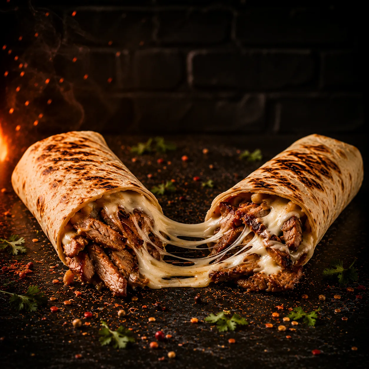 Suluguni im Lavasch mit Fleisch